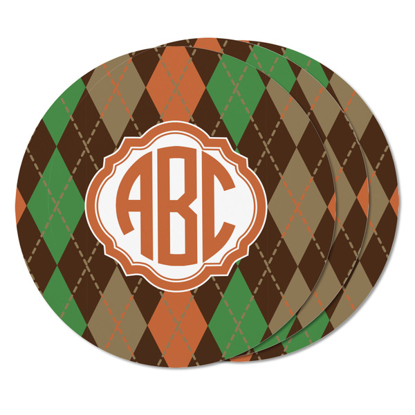 Brown Argyle Round Fridge Magnet - THREE