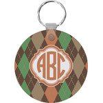 Brown Argyle Round Plastic Keychain (Personalized)
