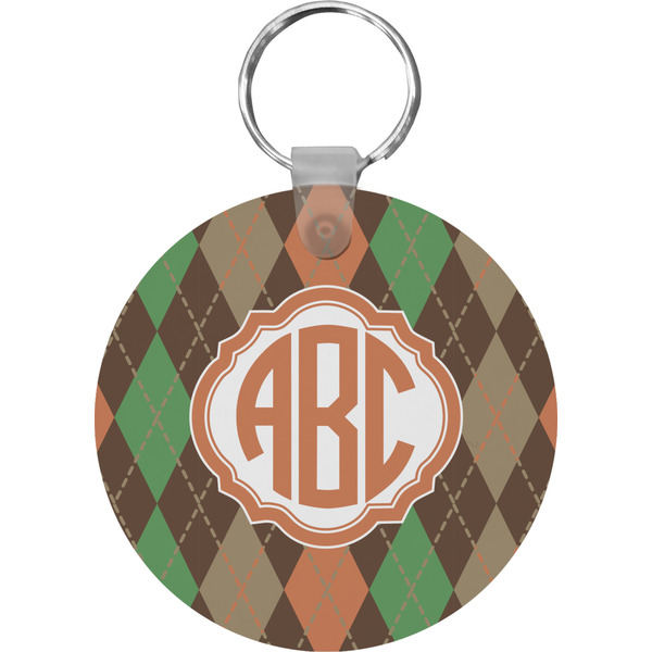 Custom Brown Argyle Round Plastic Keychain (Personalized)