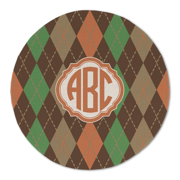 Brown Argyle Round Linen Placemats - FRONT (Double Sided)
