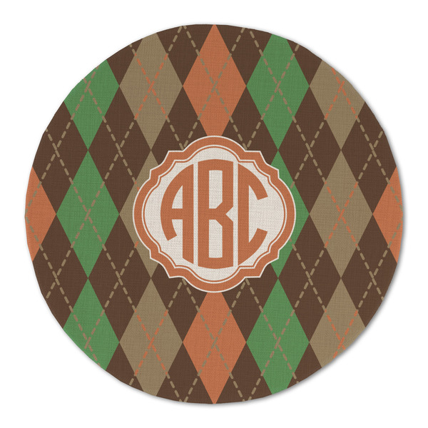 Custom Brown Argyle Round Linen Placemat (Personalized)