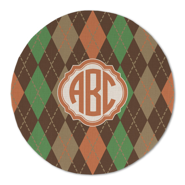 Brown Argyle Round Linen Placemats - FRONT (Single Sided)