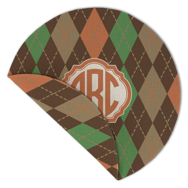 Brown Argyle Round Linen Placemats - Front (folded corner double sided)