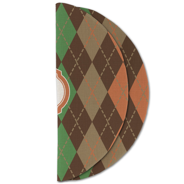 Brown Argyle Round Linen Placemats - HALF FOLDED (double sided)
