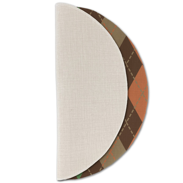Brown Argyle Round Linen Placemats - HALF FOLDED (single sided)