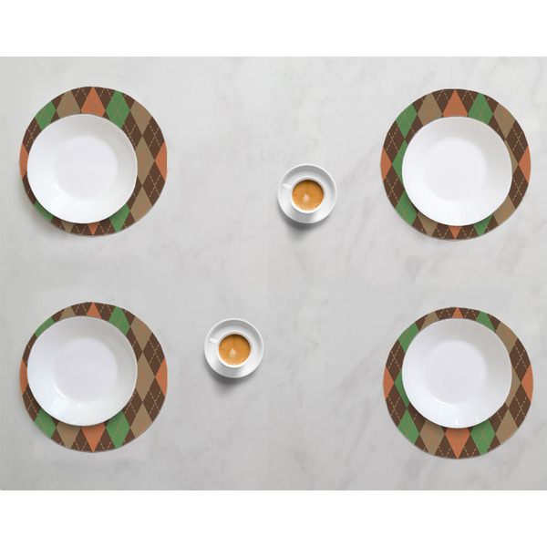 Brown Argyle Round Linen Placemats - LIFESTYLE (set of 4)