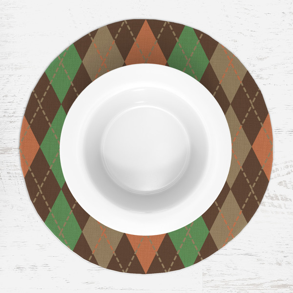 Brown Argyle Round Linen Placemats - LIFESTYLE (single)