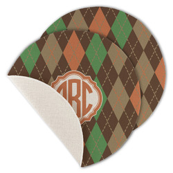 Brown Argyle Round Linen Placemat - Single Sided - Set of 4 (Personalized)