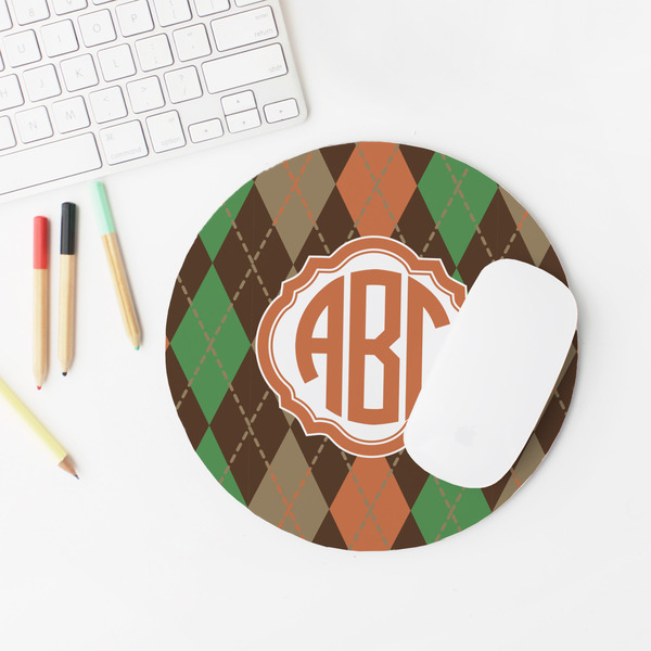 Brown Argyle Round Mousepad - LIFESTYLE 2