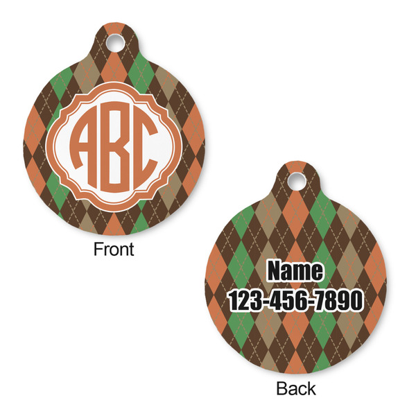 Brown Argyle Round Pet ID Tag - Large - Approval