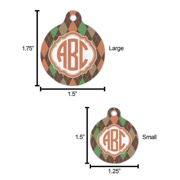 Brown Argyle Round Pet ID Tag - Large - Comparison Scale