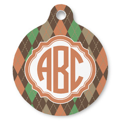 Brown Argyle Round Pet ID Tag (Personalized)