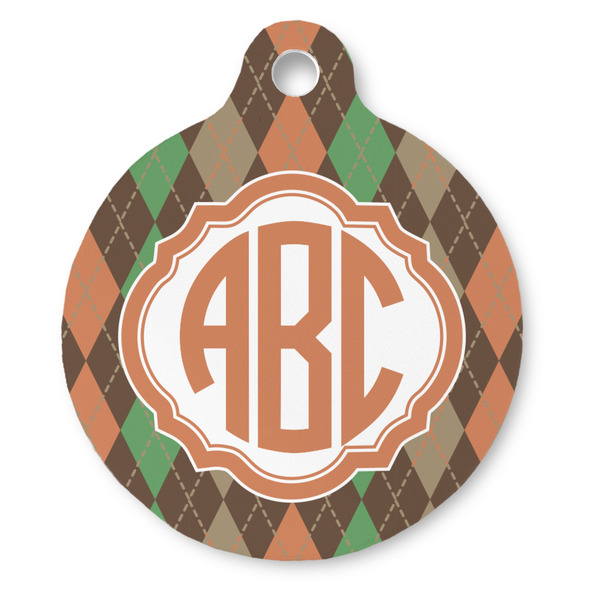Custom Brown Argyle Round Pet ID Tag (Personalized)