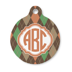 Brown Argyle Round Pet ID Tag - Small (Personalized)