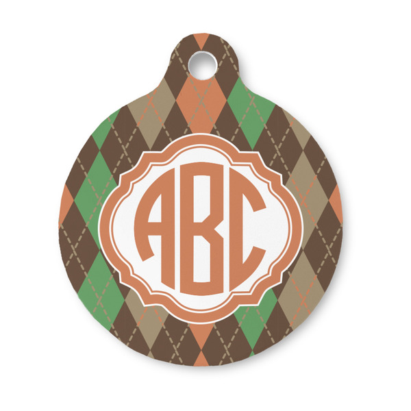 Custom Brown Argyle Round Pet ID Tag - Small (Personalized)