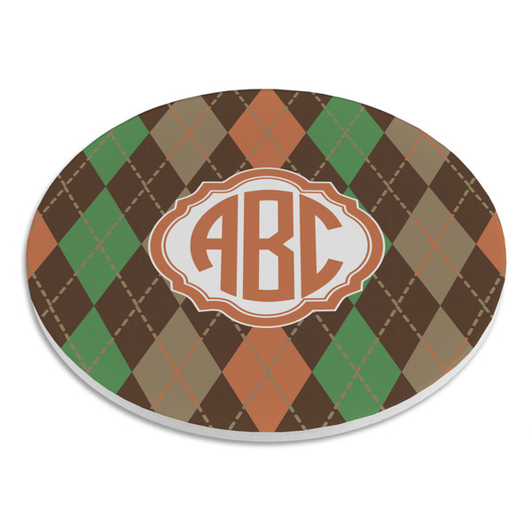 Brown Argyle Round Stone Trivet - Angle View