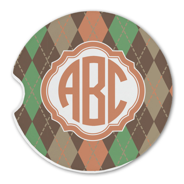 Custom Brown Argyle Sandstone Car Coaster - Single (Personalized)