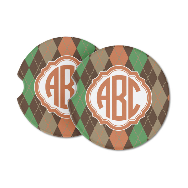 Custom Brown Argyle Sandstone Car Coasters - Set of 2 (Personalized)