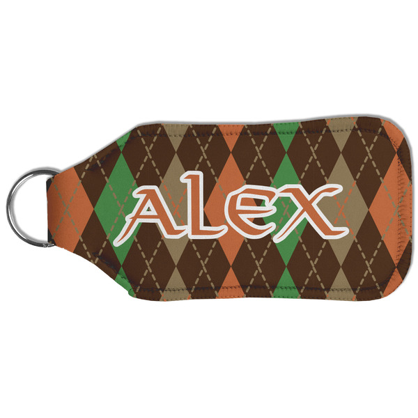 Brown Argyle Sanitizer Holder Keychain - Large (Back)