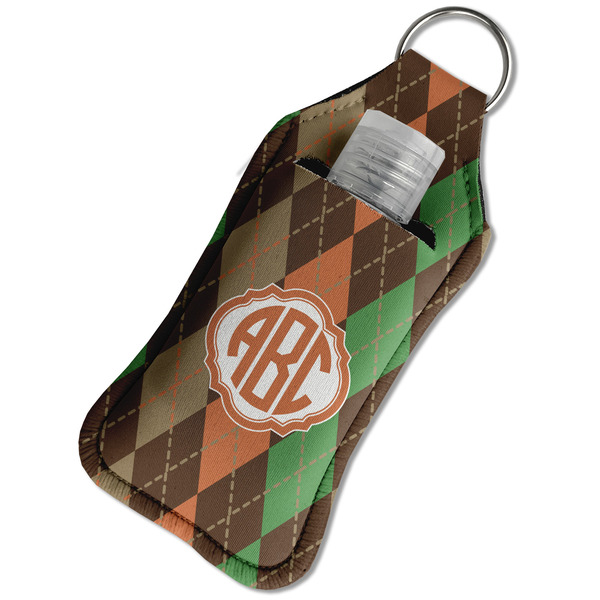Brown Argyle Sanitizer Holder Keychain - Large in Case