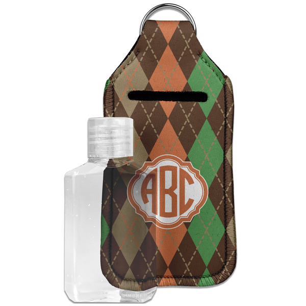 Brown Argyle Sanitizer Holder Keychain - Large with Case