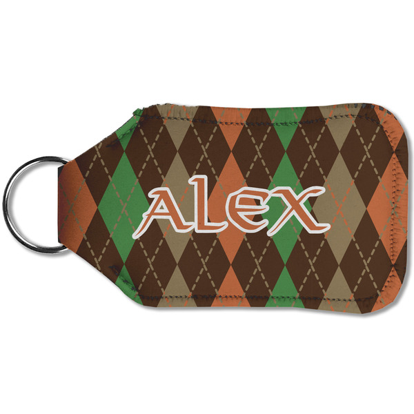 Brown Argyle Sanitizer Holder Keychain - Small (Back)
