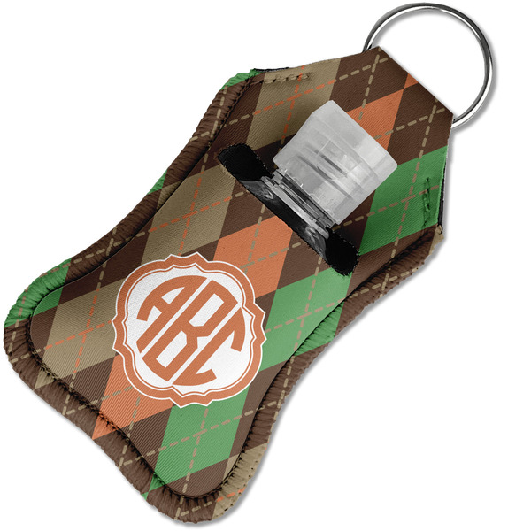 Brown Argyle Sanitizer Holder Keychain - Small in Case