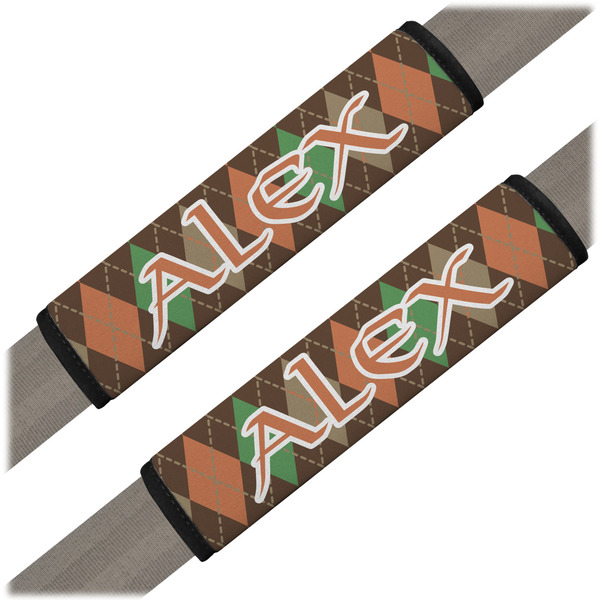 Custom Brown Argyle Seat Belt Covers (Set of 2) (Personalized)
