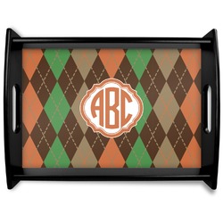 Brown Argyle Black Wooden Tray - Large (Personalized)