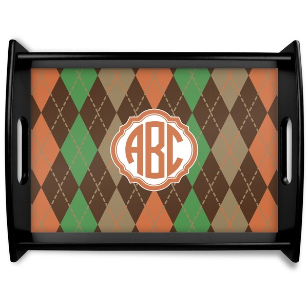 Custom Brown Argyle Black Wooden Tray - Large (Personalized)