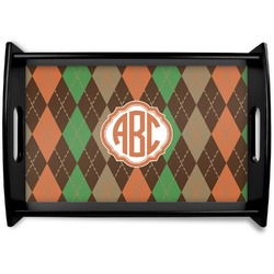 Brown Argyle Black Wooden Tray - Small (Personalized)