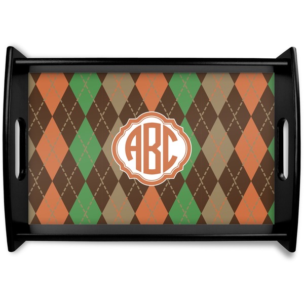 Custom Brown Argyle Black Wooden Tray - Small (Personalized)
