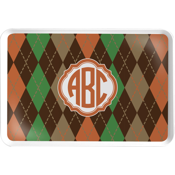 Custom Brown Argyle Serving Tray w/ Monogram