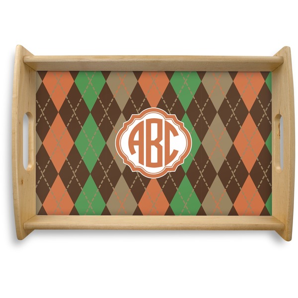 Custom Brown Argyle Natural Wooden Tray - Small (Personalized)