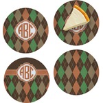 Brown Argyle Set of 4 Glass Appetizer / Dessert Plate 8" (Personalized)