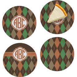 Brown Argyle Set of 4 Glass Appetizer / Dessert Plate 8" (Personalized)