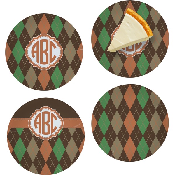 Custom Brown Argyle Set of 4 Glass Appetizer / Dessert Plate 8" (Personalized)