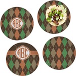 Brown Argyle Set of 4 Glass Lunch / Dinner Plate 10" (Personalized)