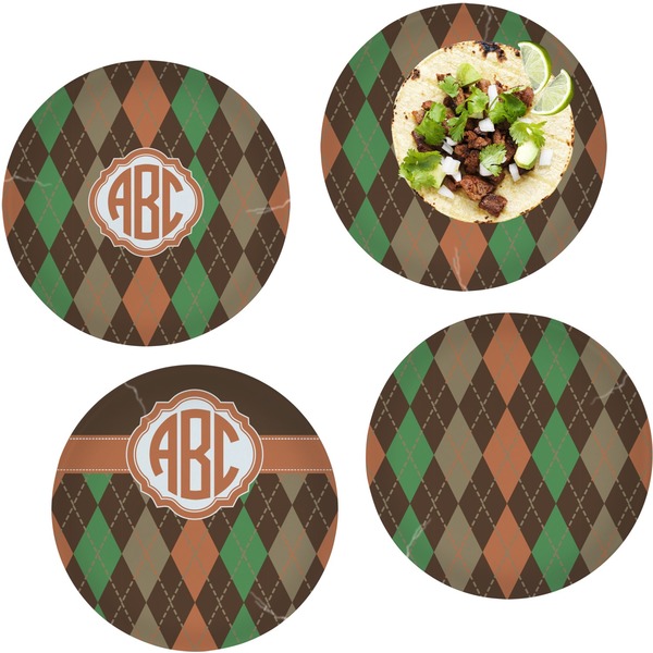 Custom Brown Argyle Set of 4 Glass Lunch / Dinner Plate 10" (Personalized)