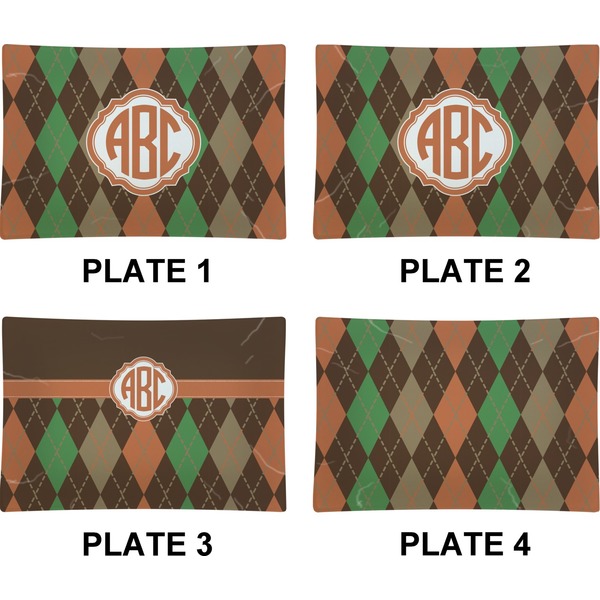 Brown Argyle Set of Rectangular Appetizer / Dessert Plates (Approval)