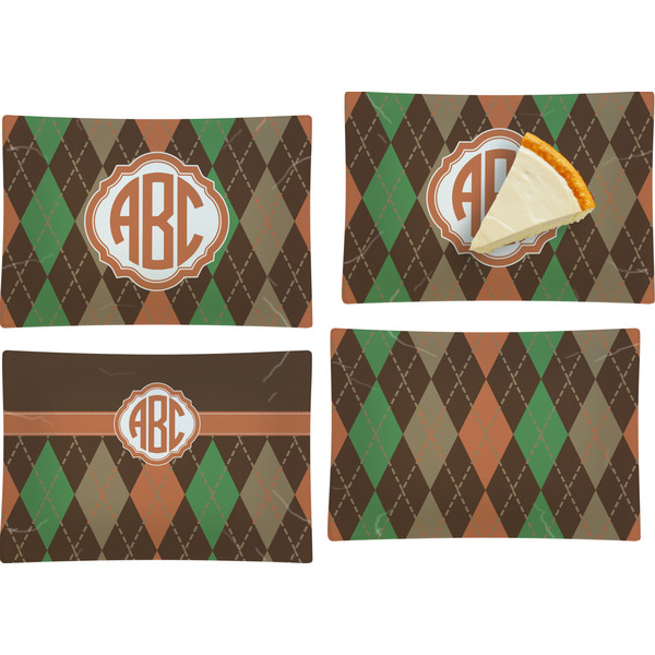 Custom Brown Argyle Set of 4 Glass Rectangular Appetizer / Dessert Plate (Personalized)
