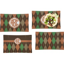 Brown Argyle Set of 4 Glass Rectangular Lunch / Dinner Plate (Personalized)