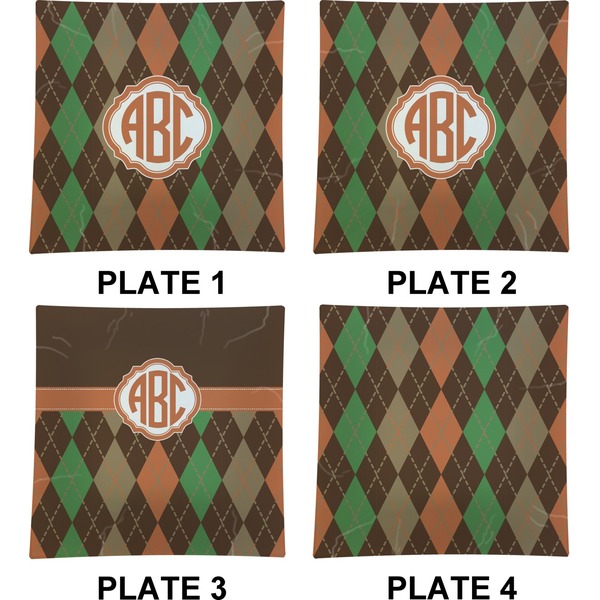 Brown Argyle Set of Square Dinner Plates (Approval)