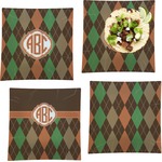 Brown Argyle Set of 4 Glass Square Lunch / Dinner Plate 9.5" (Personalized)