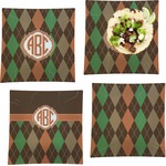 Brown Argyle Set of 4 Glass Square Lunch / Dinner Plate 9.5" (Personalized)