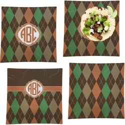 Brown Argyle Set of 4 Glass Square Lunch / Dinner Plate 9.5" (Personalized)
