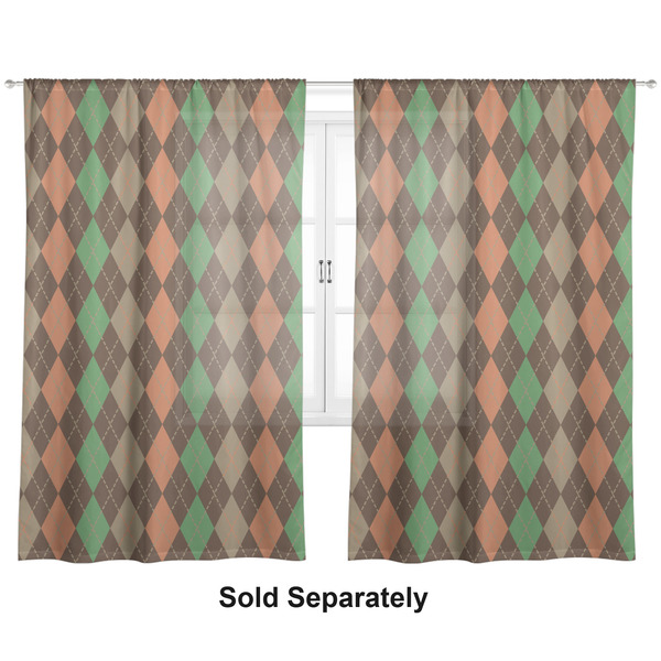 Brown Argyle Sheer Curtains Double