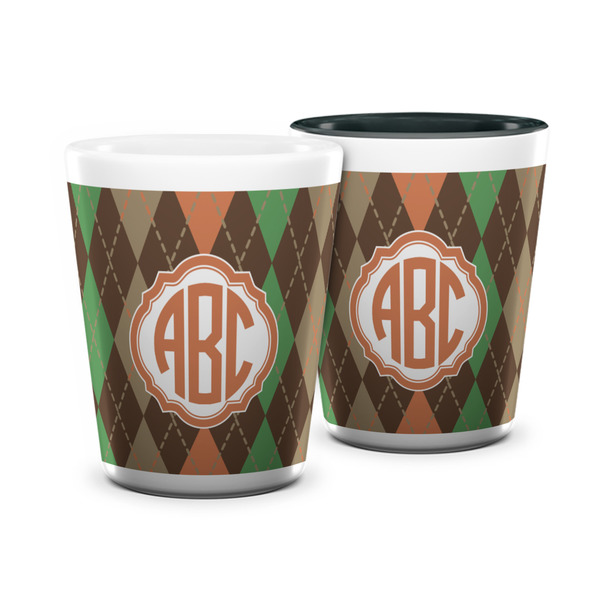 Custom Brown Argyle Ceramic Shot Glass - 1.5 oz (Personalized)