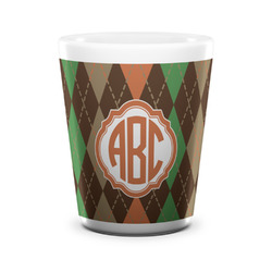 Brown Argyle Ceramic Shot Glass - 1.5 oz - White - Set of 4 (Personalized)