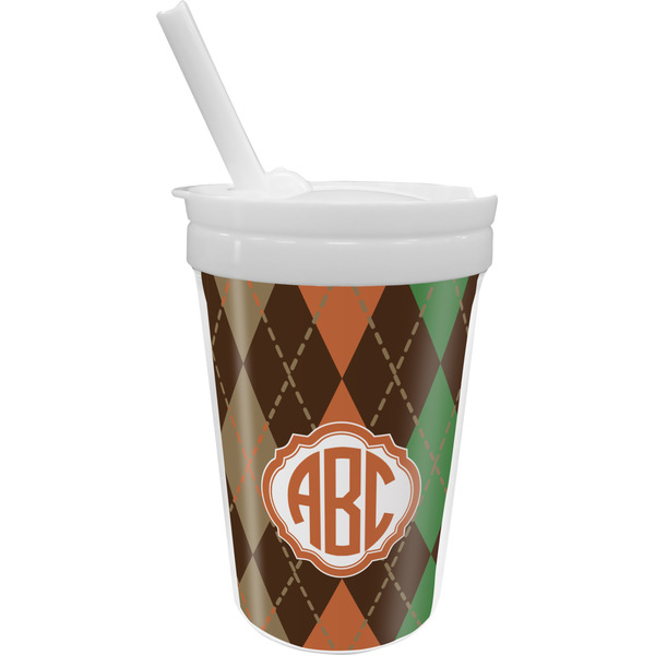 Custom Brown Argyle Sippy Cup with Straw (Personalized)